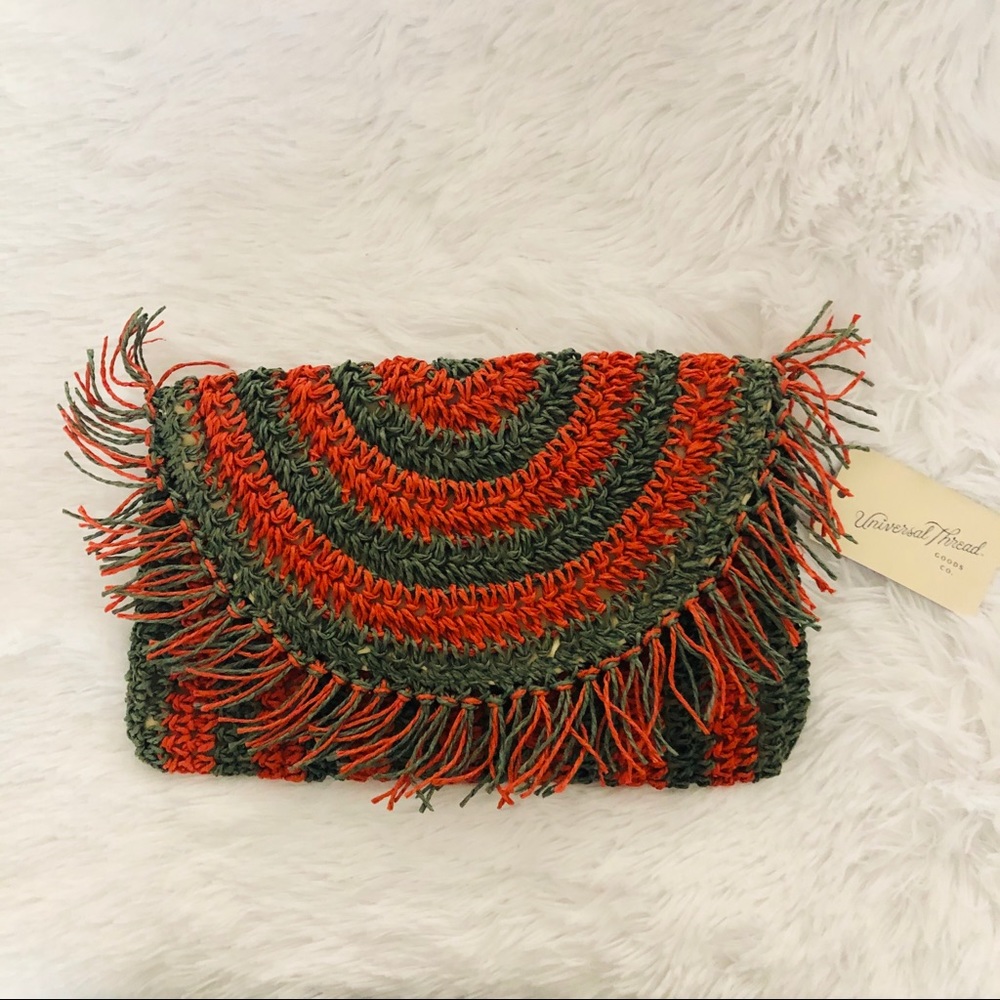 Universal Threads Green & Orange Straw Clutch
